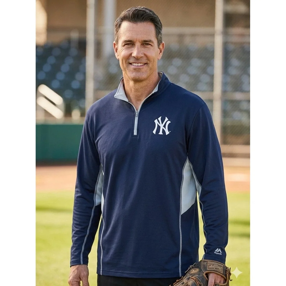 Majestic New York Yankees Mens XL Cool Base Quarter Zip Pullover Navy Blue MLB